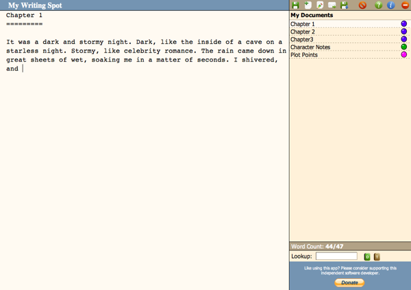 My Writing Spot - online writing environment